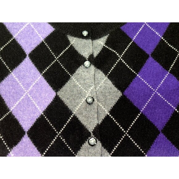 Apt 9 Medium Cashmere Argyle Sweater Purple Gray Black Knit Button Cardigan NWT - Picture 13 of 13